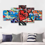 Love Hearts Graffiti Colorful 5 Piece Multi Panels Canvas Prints Wall Art - Painting Canvas,Wall Decor
