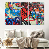 Love Hearts Graffiti Colorful 5 Piece B Multi Panels Canvas Prints Wall Art - Painting Canvas,Wall Decor