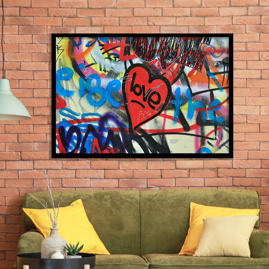 Love Hearts Graffiti Colorful Framed Art Print Wall Decor - Painting Art, Framed Picture, Home Decor