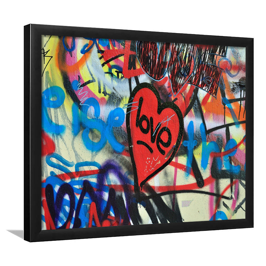 Love Hearts Graffiti Colorful Framed Art Print Wall Decor - Painting Art, Framed Picture, Home Decor