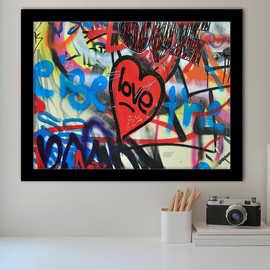 Love Hearts Graffiti Colorful Framed Art Print Wall Decor - Painting Art, Framed Picture, Home Decor