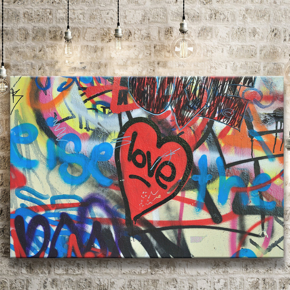 Love Hearts Graffiti Colorful Canvas Prints Wall Art - Painting Canvas,Wall Decor,Art Print,Home Decor