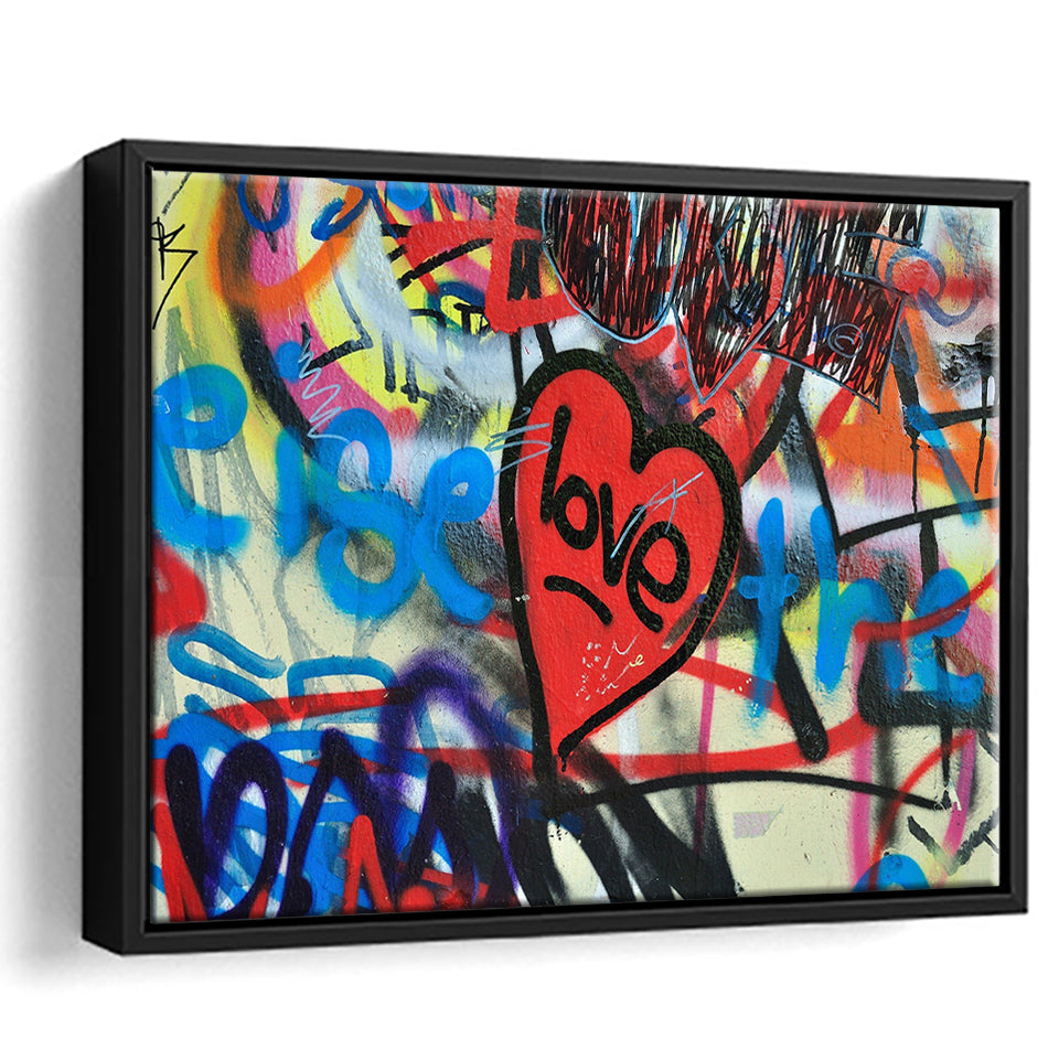 Love Hearts Graffiti Colorful Framed Canvas Prints Wall Art - Painting Canvas,Framed Picture,Home Art Wall Decor