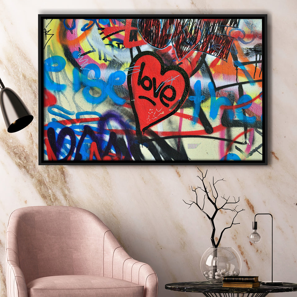 Love Hearts Graffiti Colorful Framed Canvas Prints Wall Art - Painting Canvas,Framed Picture,Home Art Wall Decor