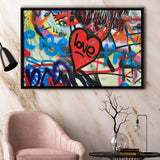 Love Hearts Graffiti Colorful Framed Canvas Prints Wall Art - Painting Canvas,Framed Picture,Home Art Wall Decor