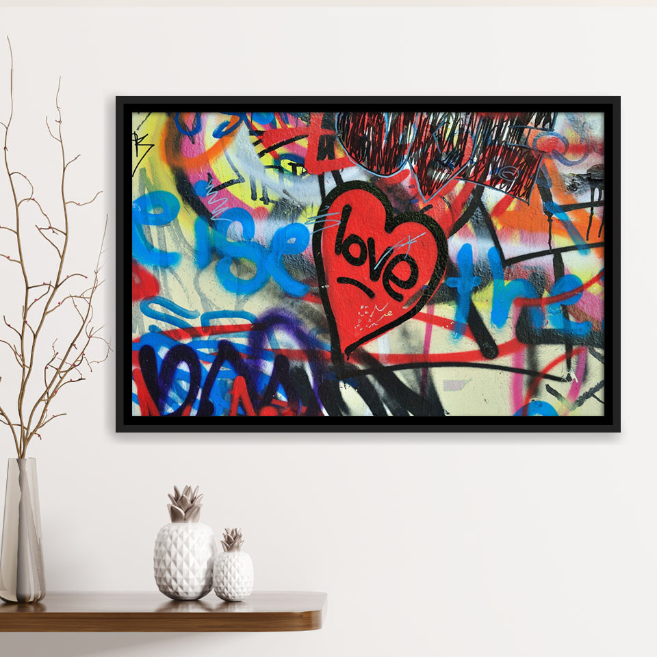 Love Hearts Graffiti Colorful Framed Canvas Prints Wall Art - Painting Canvas,Framed Picture,Home Art Wall Decor