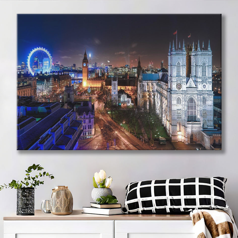 Lovely Buildings Eye At Night In London Canvas Prints Wall Art - Painting Canvas, Home Wall Decor, Painting Prints, For Sale
