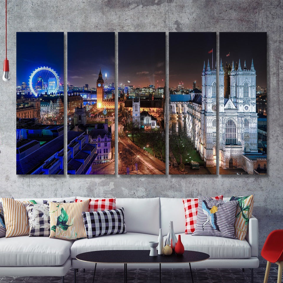 Lovely Buildings Eye At Night In London 5 Pieces B Canvas Prints Wall Art - Painting Canvas, Multi Panels,5 Panel, Wall Decor