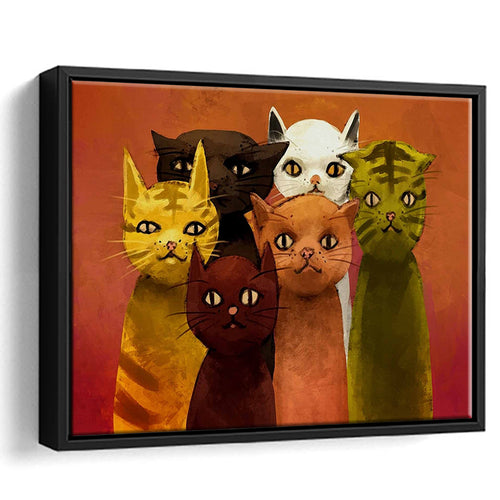 Lovely Cats Painting, Cat Colorful Wall Art Framed Canvas Prints Wall Art Home Decor,Floating Frame