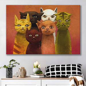 Lovely Cats Painting, Cat Colorful Wall Art Canvas Prints Wall Art Home Decor