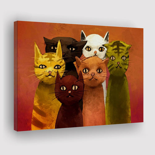Lovely Cats Painting, Cat Colorful Wall Art Canvas Prints Wall Art Home Decor