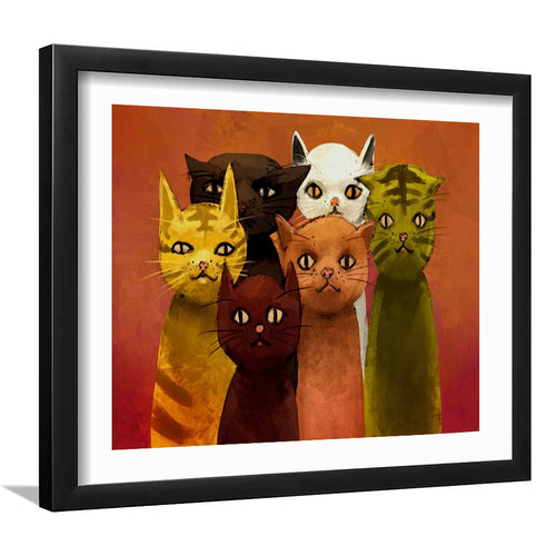 Lovely Cats Painting, Cat Colorful Wall Art Framed Art Prints Wall Art Home Decor,White Border