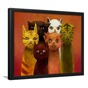 Lovely Cats Painting, Cat Colorful Wall Art Framed Art Prints, Wall Art,Home Decor,Framed Picture