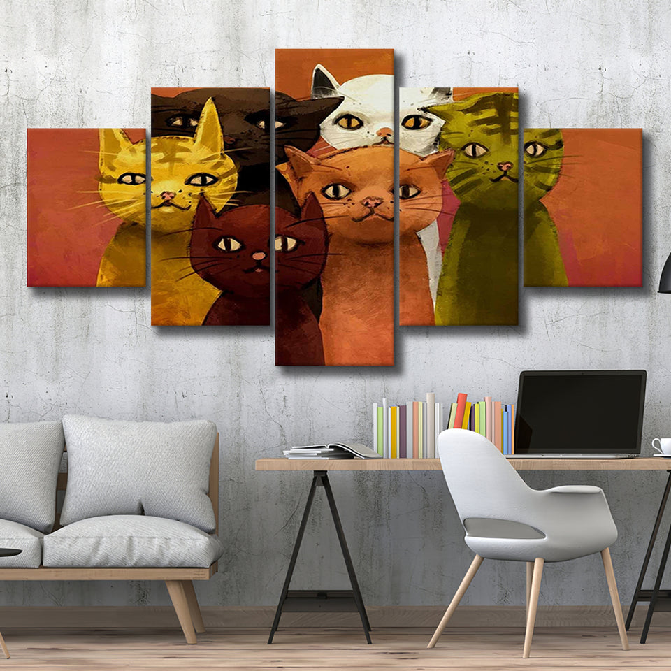 Lovely Cats Painting, Cat Colorful Wall Art 5 Panels, Canvas Prints Wall Art Decor, Large Canvas Art