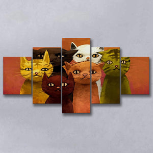 Lovely Cats Painting, Cat Colorful Wall Art 5 Panels, Canvas Prints Wall Art Decor, Large Canvas Art