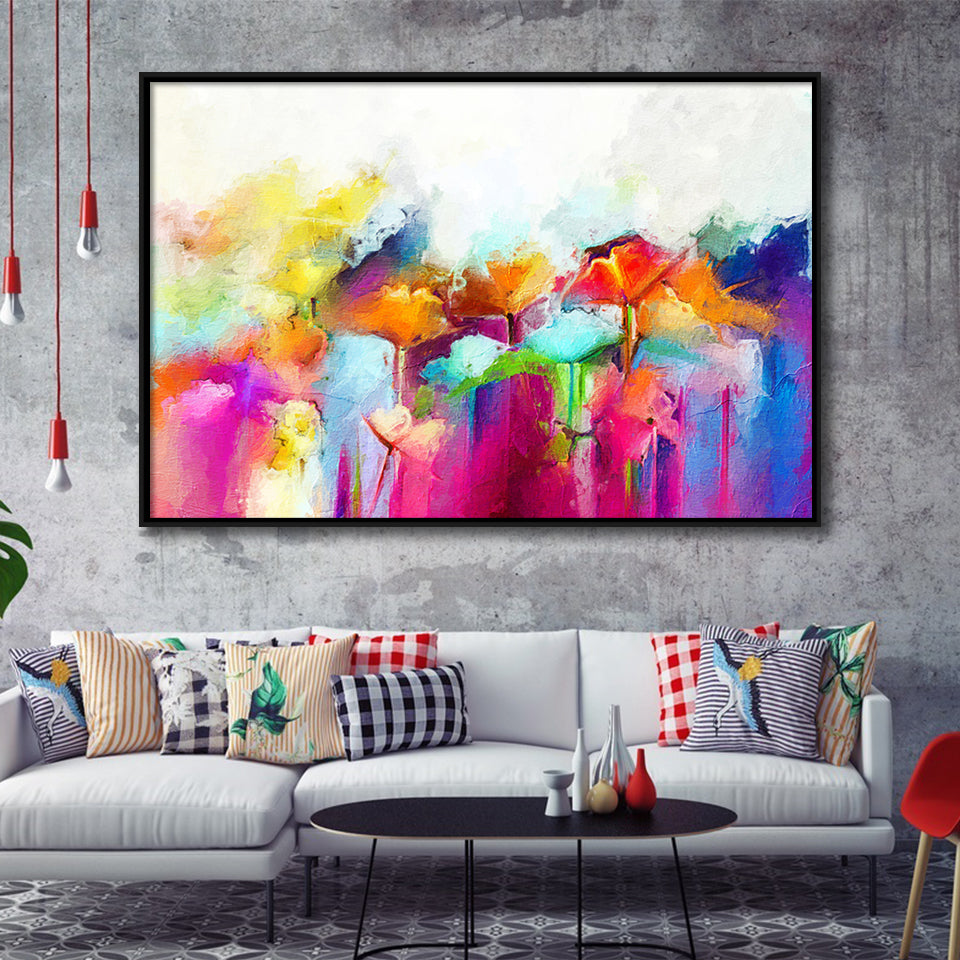 Lovely Colorful Abstract Flowers Framed Canvas Prints Wall Art Decor - Paiting Canvas, Art Prints, Floating Frame