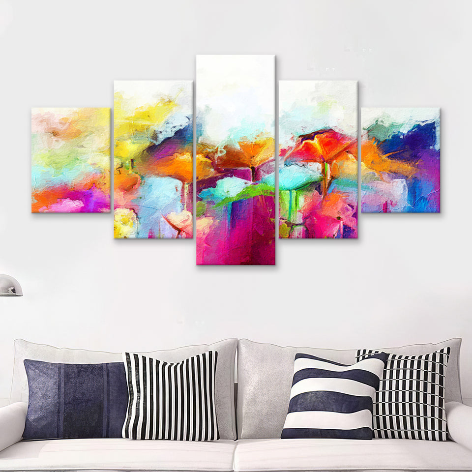 Lovely Colorful Abstract Flowers 5 Piece Canvas Prints Wall Art Decor - Painting Canvas, Multi Panels