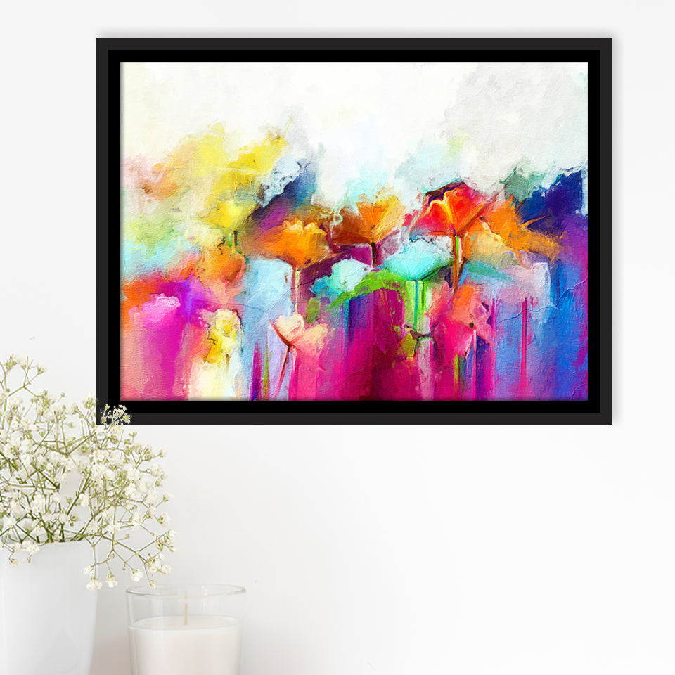 Lovely Colorful Abstract Flowers Framed Canvas Prints Wall Art Decor - Paiting Canvas, Art Prints, Floating Frame