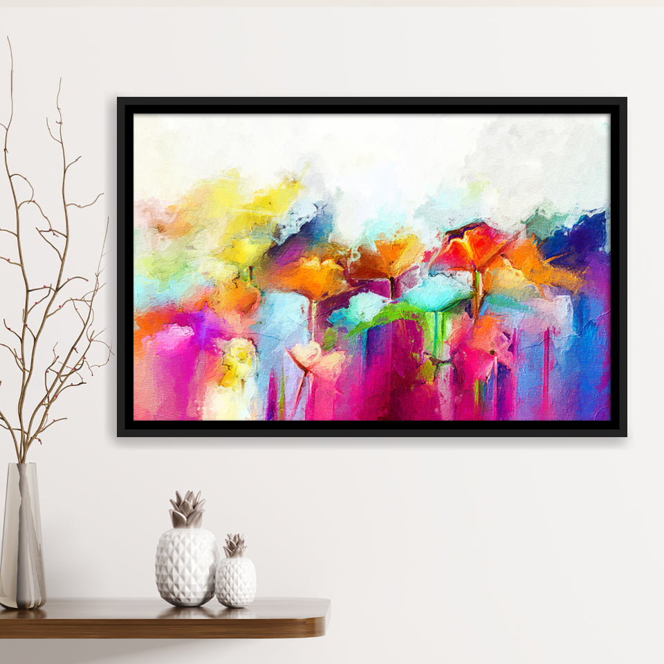 Lovely Colorful Abstract Flowers Framed Canvas Prints Wall Art Decor - Paiting Canvas, Art Prints, Floating Frame