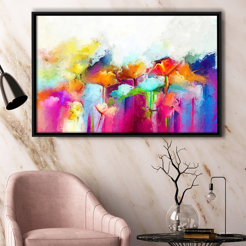 Lovely Colorful Abstract Flowers Framed Canvas Prints Wall Art Decor - Paiting Canvas, Art Prints, Floating Frame
