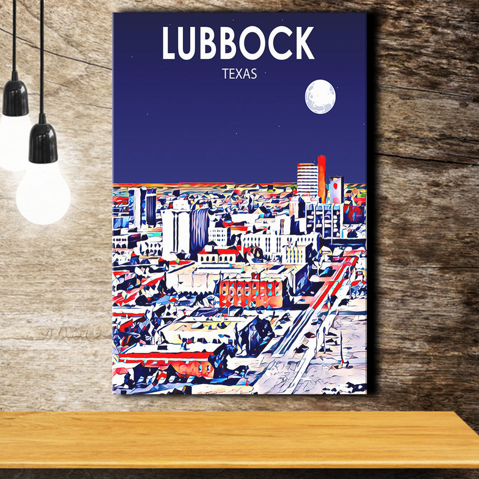 Lubbock Tx Art Night Landscape ,City Art Print, Large Canvas, Canvas Print Wall Art Home Decor