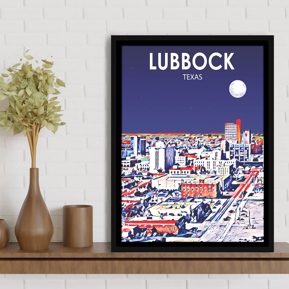 Lubbock Tx Art Night Landscape, Large Canvas, Framed Canvas Print Wall Art Home Decor, Floating Frame