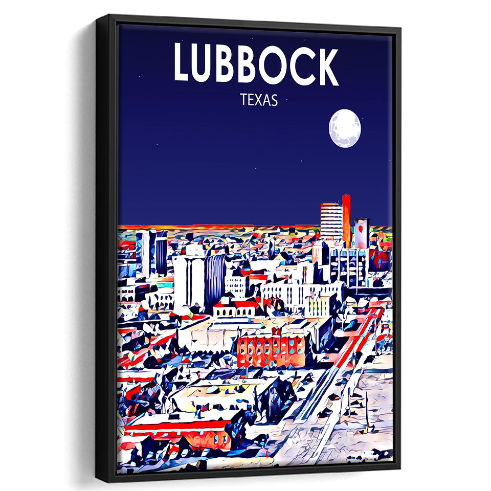Lubbock Tx Art Night Landscape, Large Canvas, Framed Canvas Print Wall Art Home Decor, Floating Frame