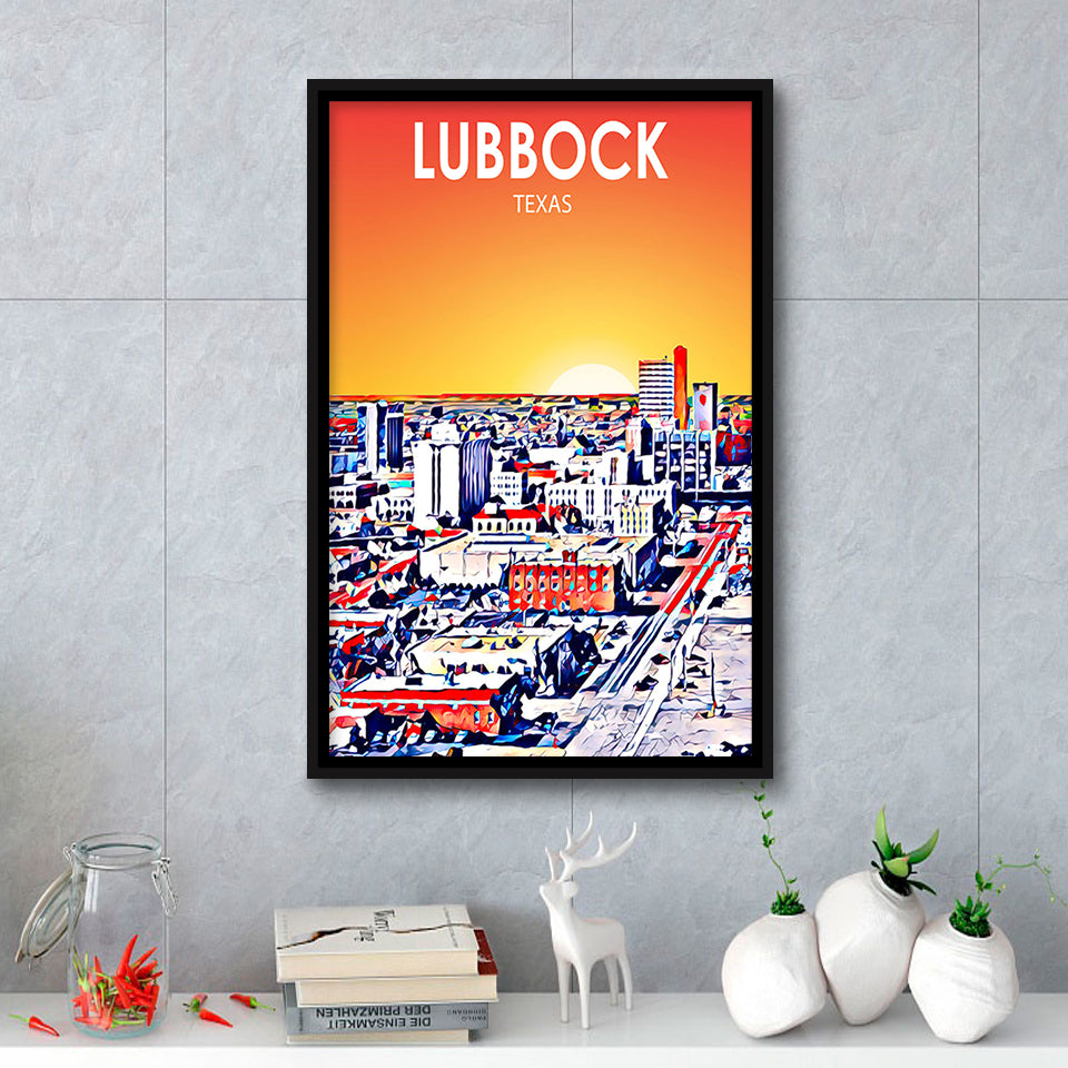 Lubbock Tx Art Sunset Landscape, Large Canvas, Framed Canvas Print Wall Art Home Decor, Floating Frame