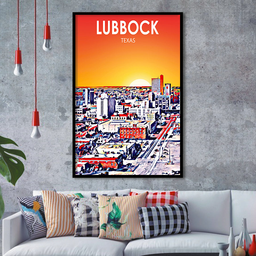 Lubbock Tx Art Sunset Landscape, City Art Print, Framed Art Print Wall Art Home Decor, Framed Picture