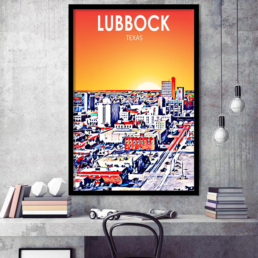 Lubbock Tx Art Sunset Landscape, City Art Print, Framed Art Print Wall Art Home Decor, Framed Picture