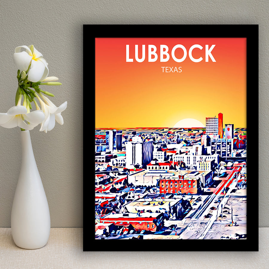 Lubbock Tx Art Sunset Landscape, City Art Print, Framed Art Print Wall Art Home Decor, Framed Picture