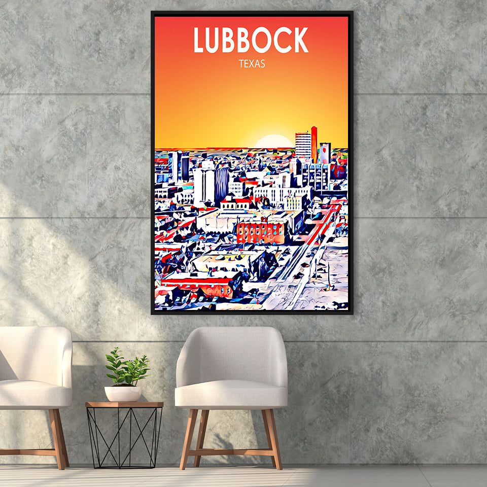 Lubbock Tx Art Sunset Landscape, Large Canvas, Framed Canvas Print Wall Art Home Decor, Floating Frame