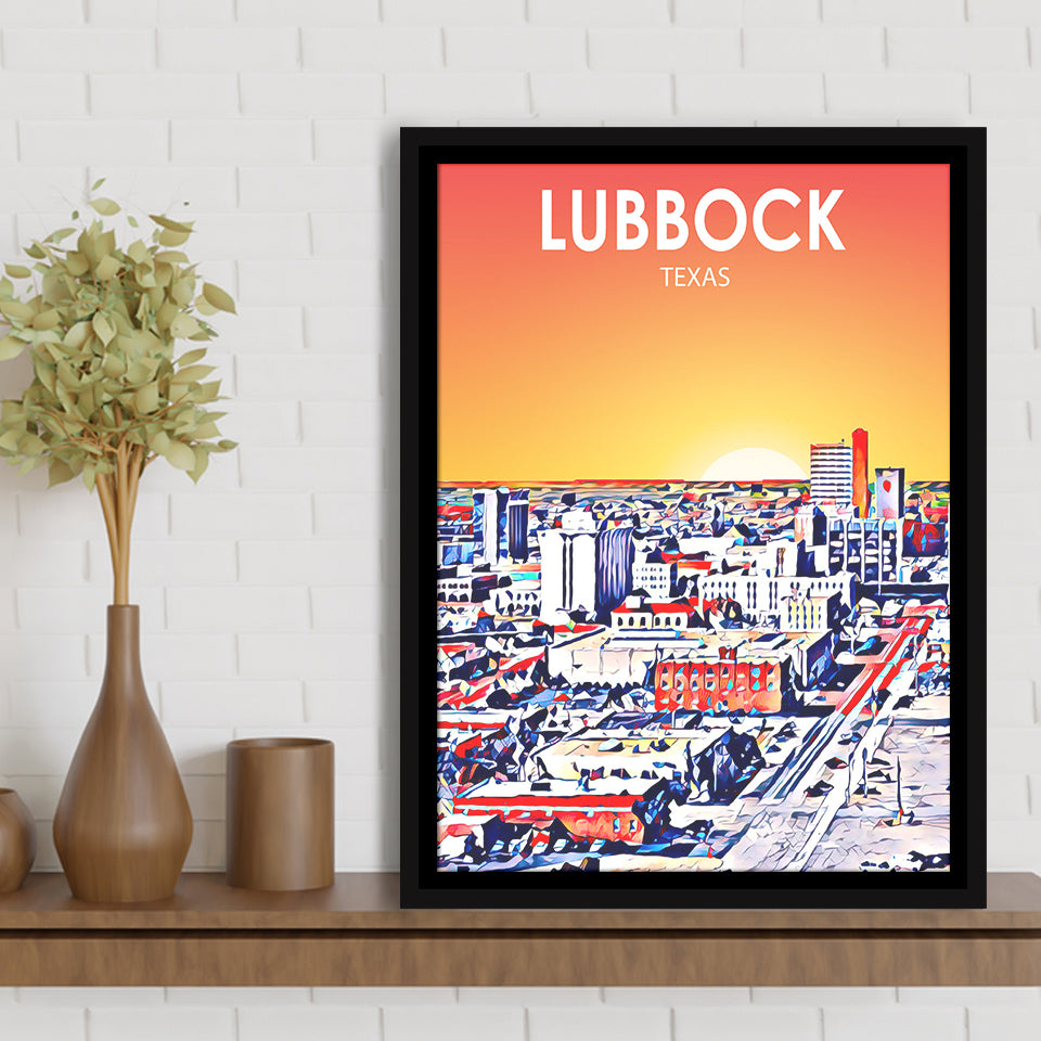 Lubbock Tx Art Sunset Landscape, Large Canvas, Framed Canvas Print Wall Art Home Decor, Floating Frame