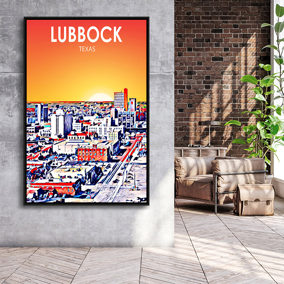 Lubbock Tx Art Sunset Landscape, Large Canvas, Framed Canvas Print Wall Art Home Decor, Floating Frame