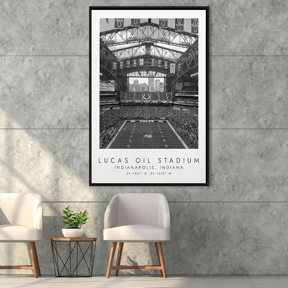 Lucas Oil Stadium Indianapolis Colts Football Lovers Black And White Framed Canvas Prints Wall Art Home Decor, Floating Frame