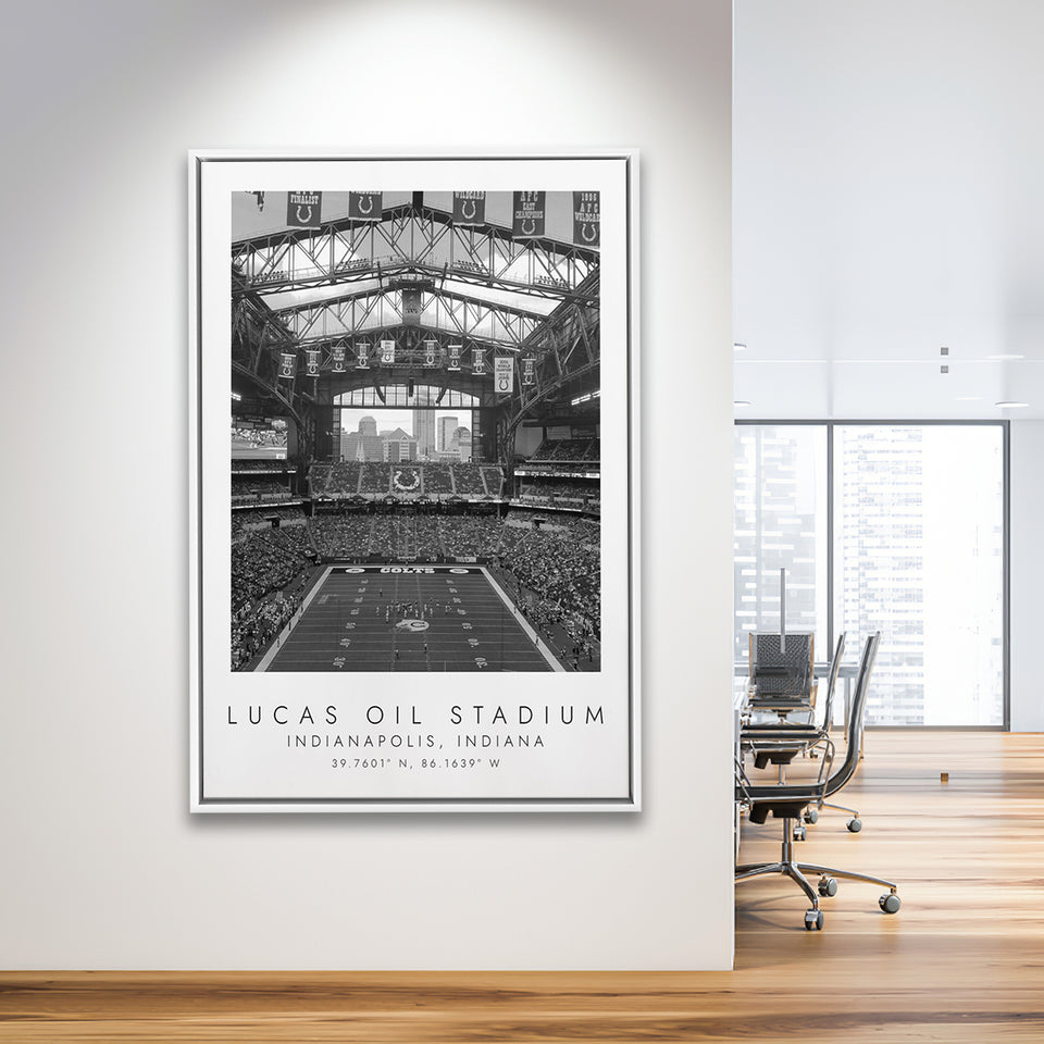 Lucas Oil Stadium Indianapolis Colts Football Lovers Black And White Framed Canvas Prints Wall Art Home Decor, Floating Frame