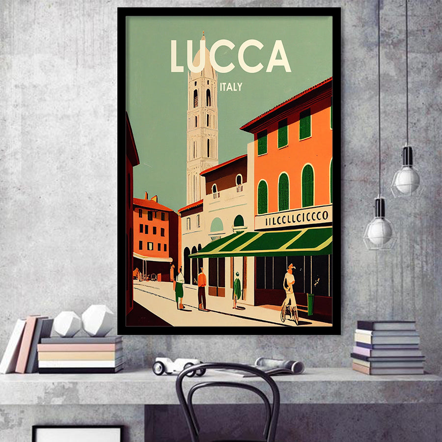 Lucca Italy Retro Art Print, City Art Print, Framed Art Print Wall Art Home Decor, Framed Picture