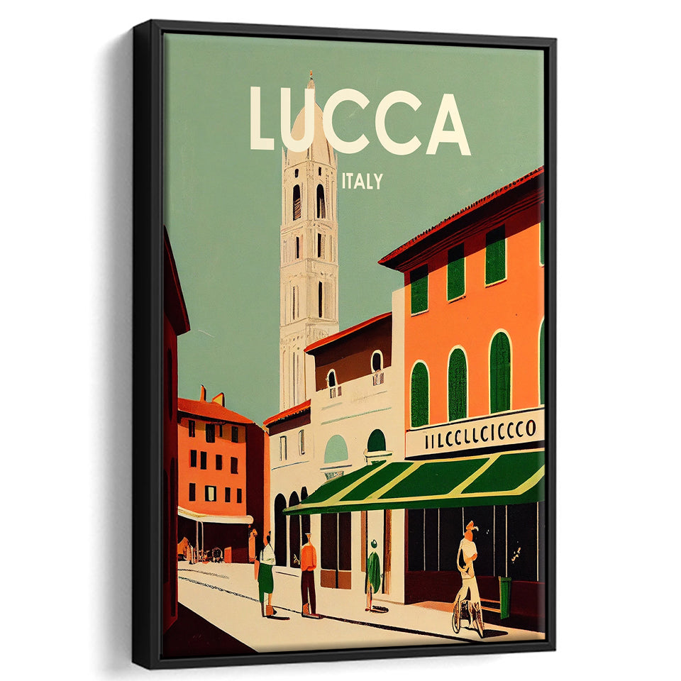 Lucca Italy Retro Art Print, Large Canvas, Framed Canvas Print Wall Art Home Decor, Floating Frame