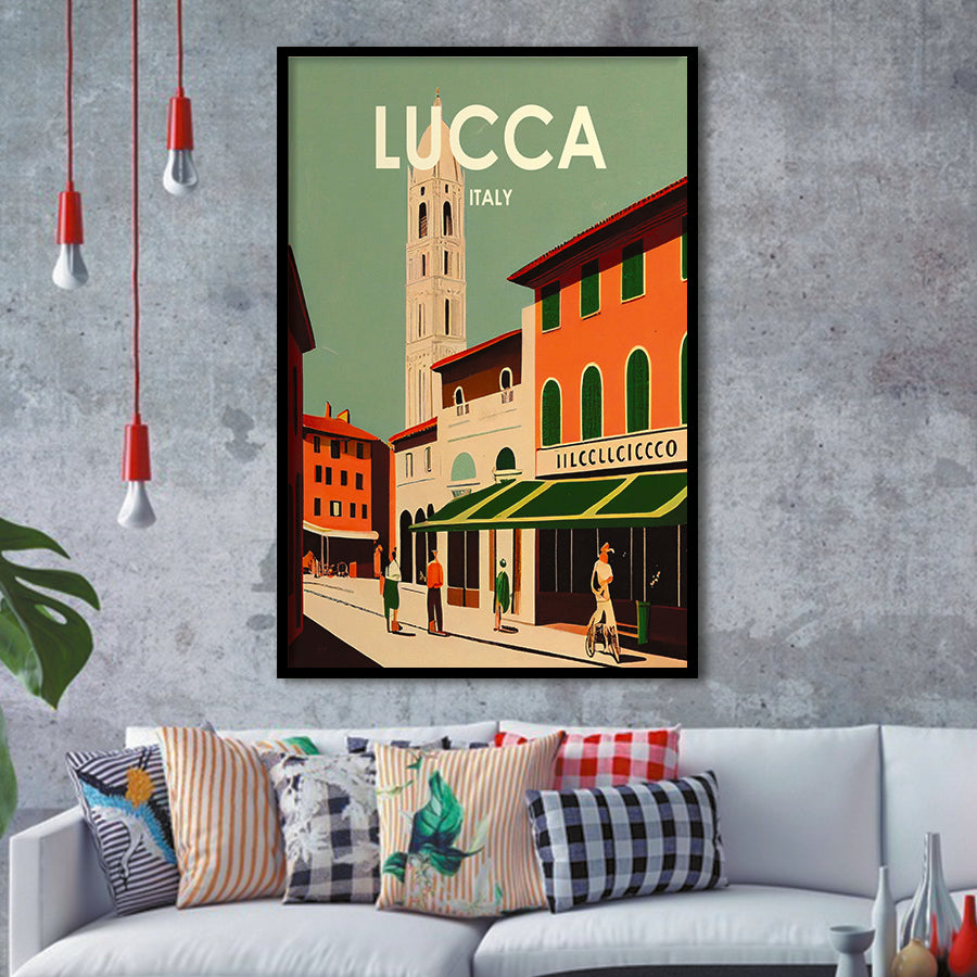 Lucca Italy Retro Art Print, City Art Print, Framed Art Print Wall Art Home Decor, Framed Picture