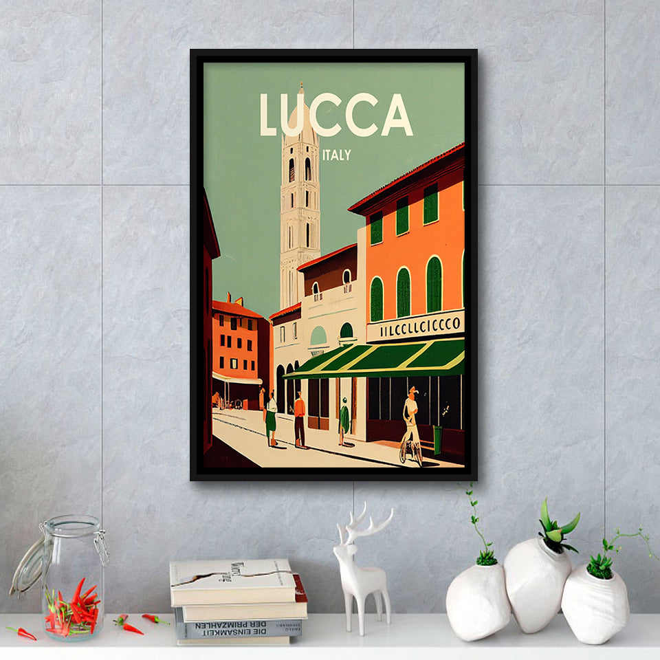 Lucca Italy Retro Art Print, Large Canvas, Framed Canvas Print Wall Art Home Decor, Floating Frame