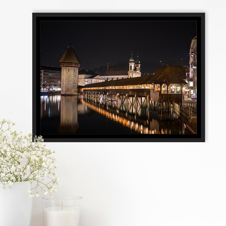 Lucerne Old Town, Switzerland Framed Canvas Prints Wall Art Decor, Black Floating Frame