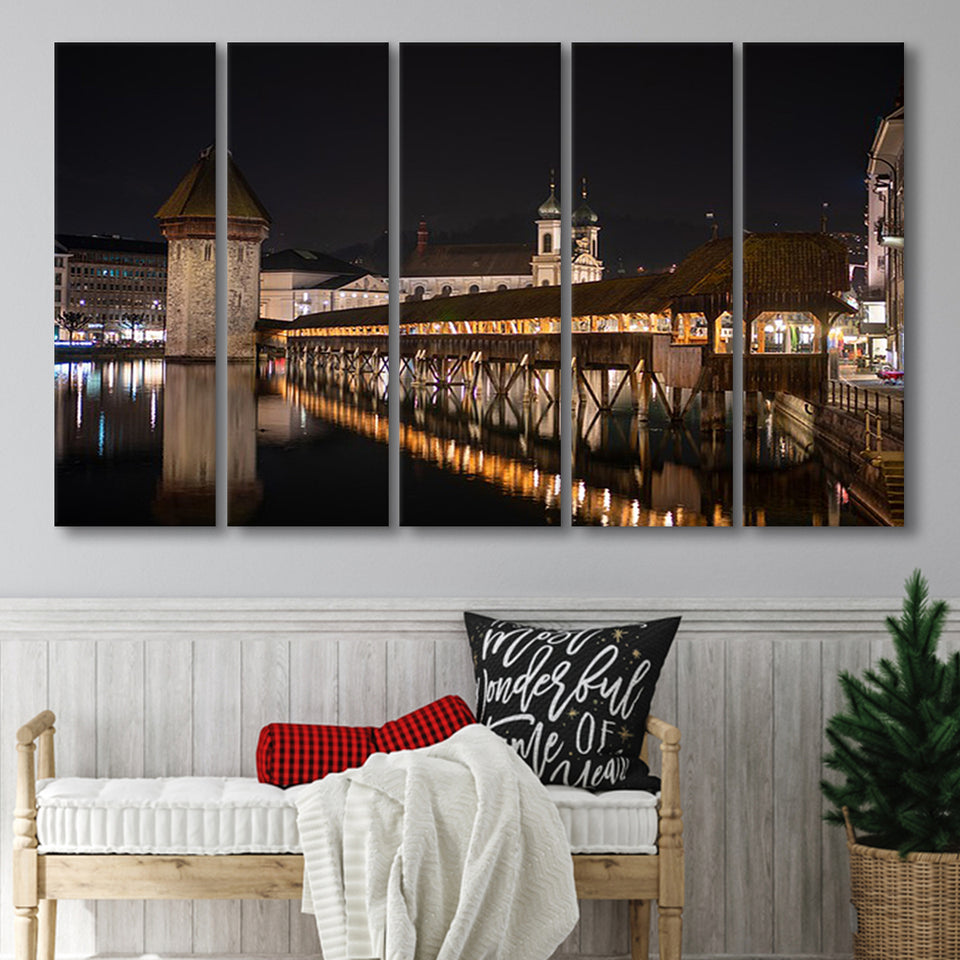 Lucerne Old Town, Switzerland 5 Panels B,Large Canvas,Canvas Prints Wall Art Home Decor