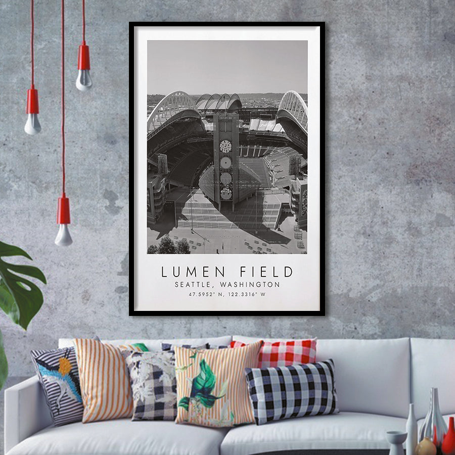 Lumen Field Seattle Seahawks Football Lovers Black And White Art Framed Art Prints Wall Art Decor, Framed Picture