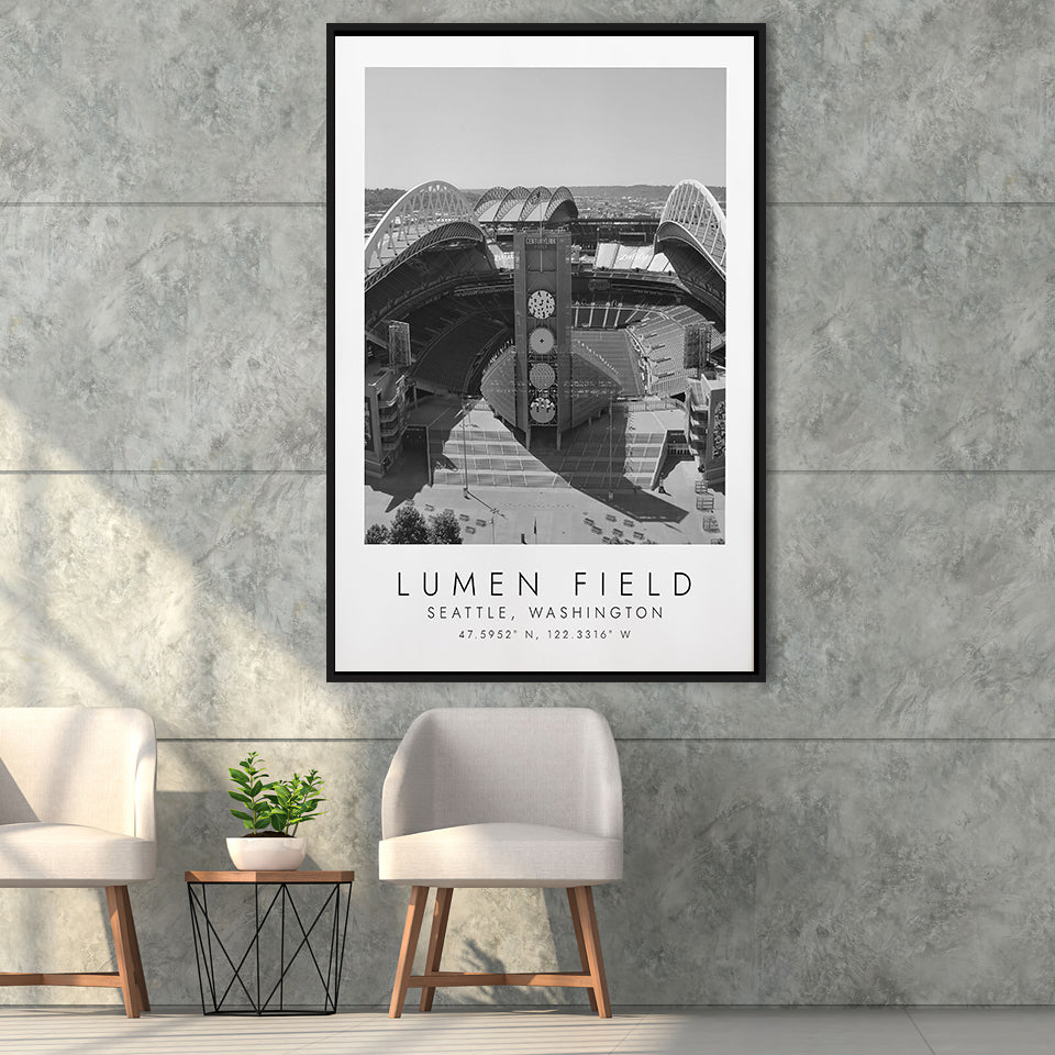 Lumen Field Seattle Seahawks Football Lovers Black And White Art Framed Canvas Prints Wall Art Home Decor, Floating Frame