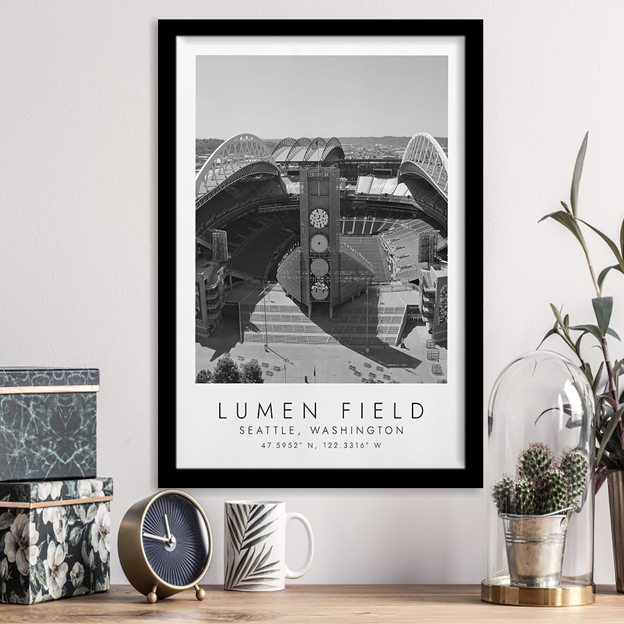 Lumen Field Seattle Seahawks Football Lovers Black And White Art Framed Art Prints Wall Art Decor, Framed Picture
