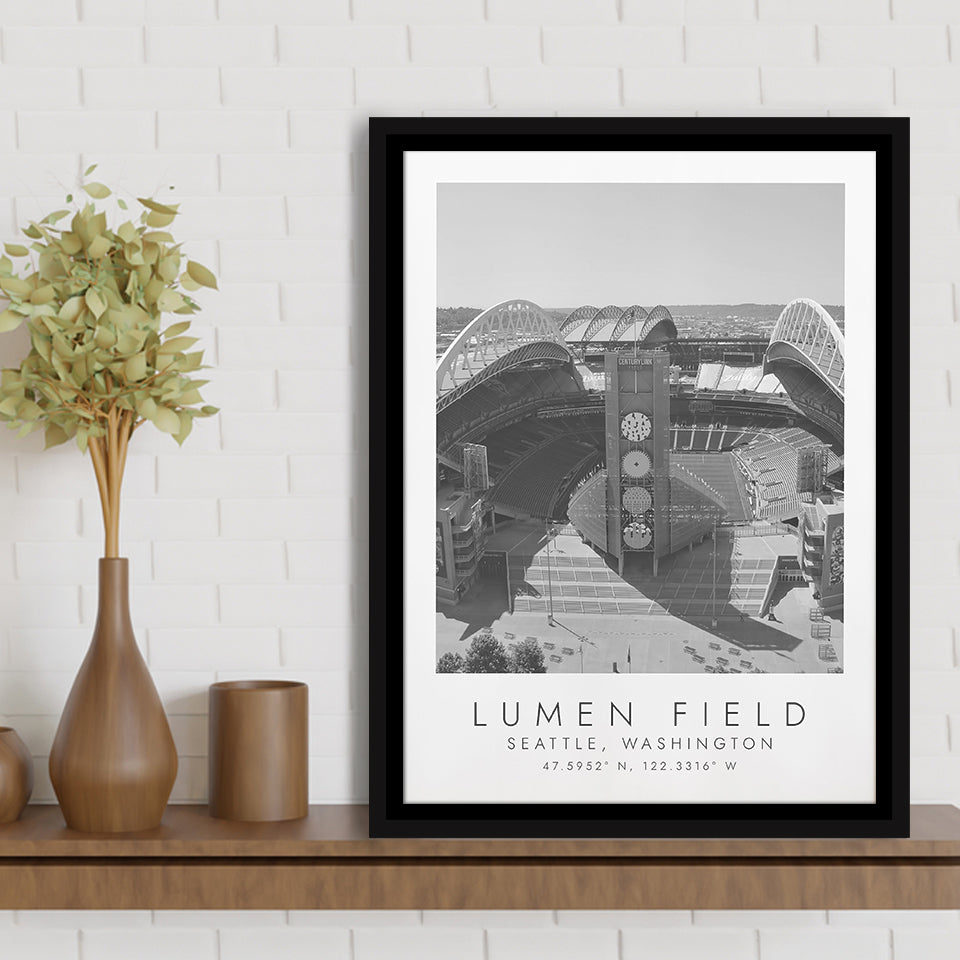 Lumen Field Seattle Seahawks Football Lovers Black And White Art Framed Canvas Prints Wall Art Home Decor, Floating Frame