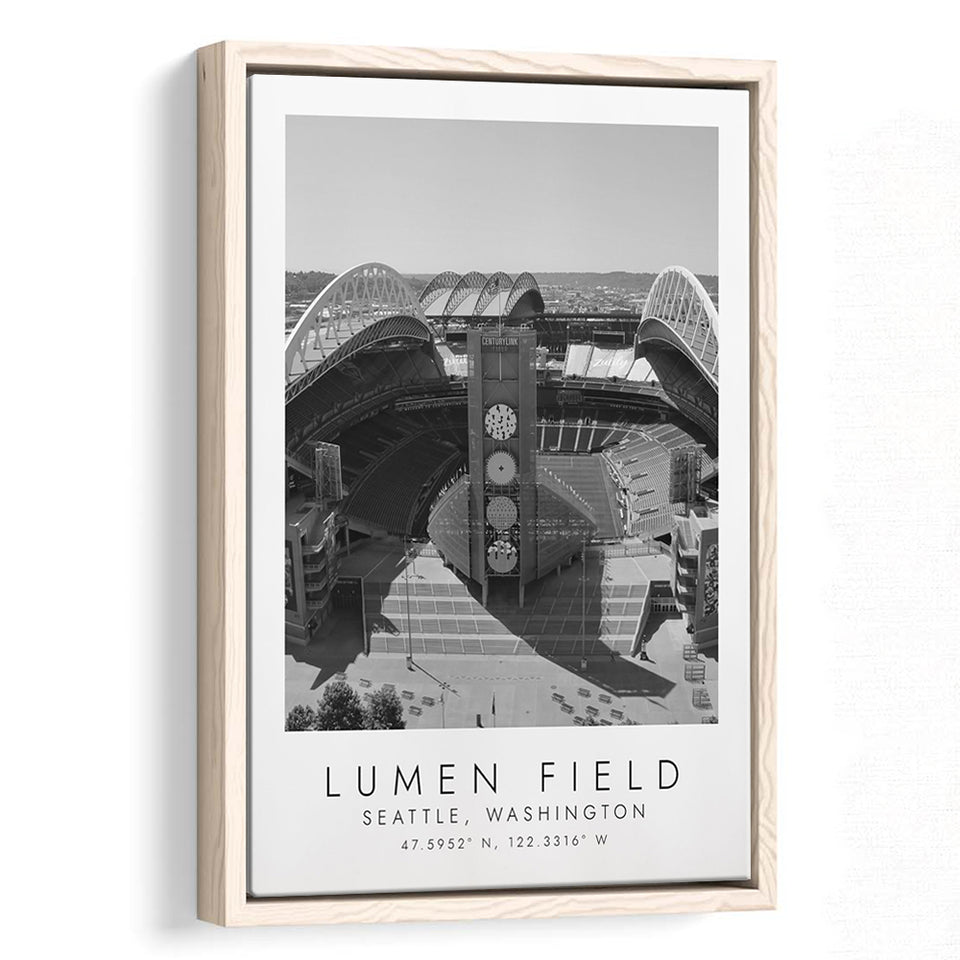 Lumen Field Seattle Seahawks Football Lovers Black And White Art Framed Canvas Prints Wall Art Home Decor, Floating Frame