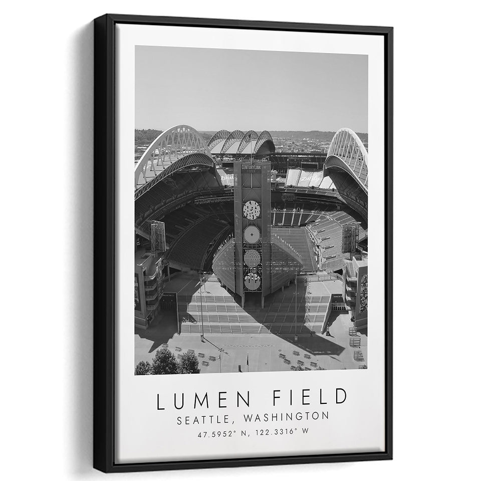 Lumen Field Seattle Seahawks Football Lovers Black And White Art Framed Canvas Prints Wall Art Home Decor, Floating Frame