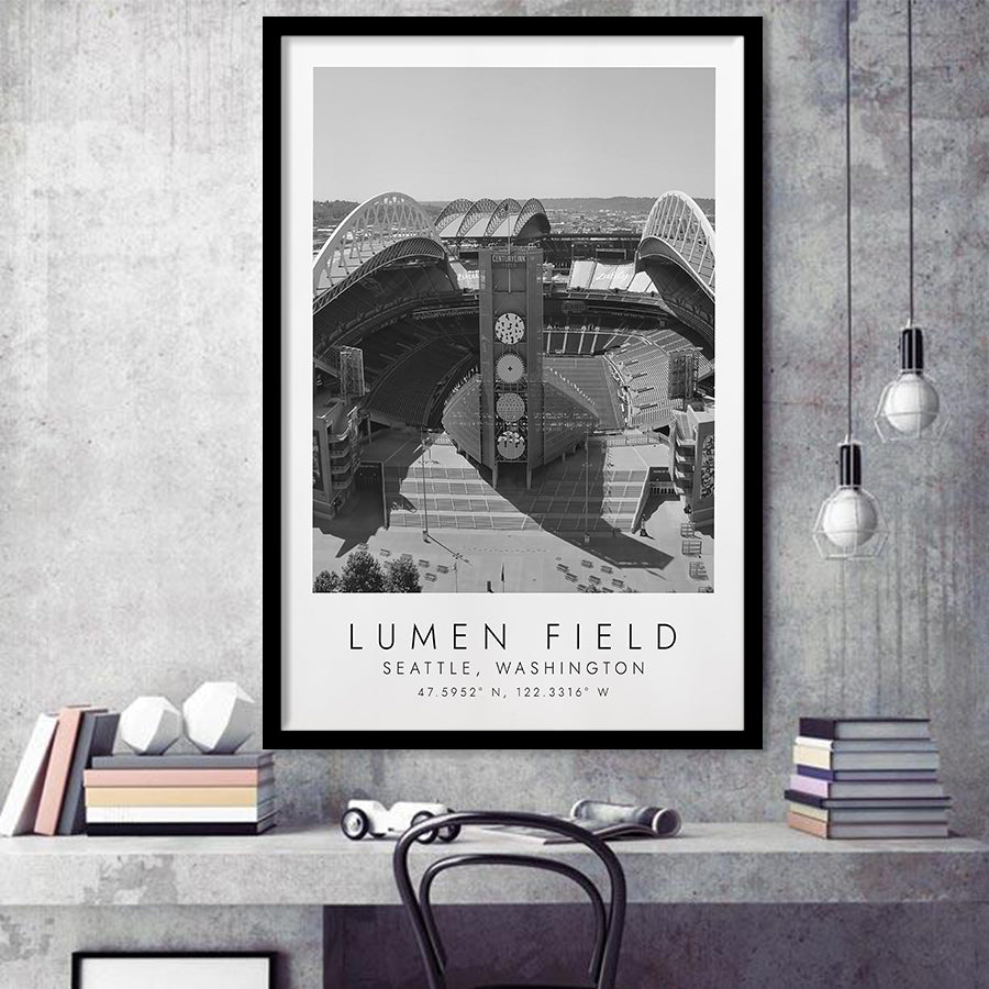 Lumen Field Seattle Seahawks Football Lovers Black And White Art Framed Art Prints Wall Art Decor, Framed Picture