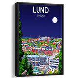 Lund Sweden Art Night Art Print, Large Canvas, Framed Canvas Print Wall Art Home Decor, Floating Frame